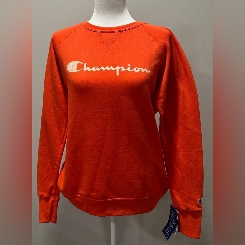 Champion Women's Poppy Orange Powerblend Classic Logo Sweatshirt Medium